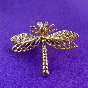 💛 Elegant Gold Crystal Dragonfly Brooch